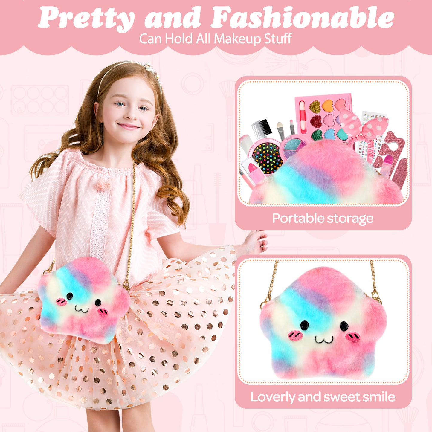 UUSUOO Kids Makeup Set for Girls,Little Girls Real Washable Makeup Kit for Kids with Kids Purse, Christmas Birthday Gift for Girls 3-12 Years Old