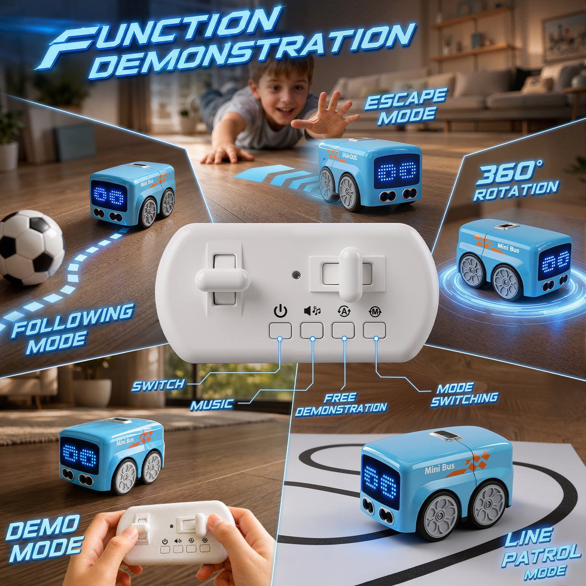 UUSUOO Magic Mini RC Bus,2.4GHz Remote Control Car for Kids,Rechargeable RC Toy Car with LED Lights & Music,Christmas Birthday Gift Toy for Kids Ages 6+,Blue