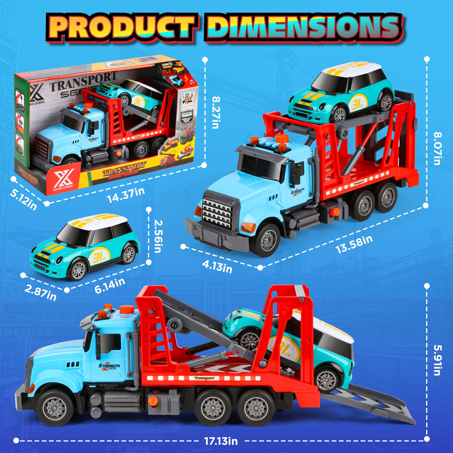 UUSUOO Toy Trucks for Boys 3-6 Years,Large Transport Cars Carrier with Racing Car,Tow Truck Toys with Light & Sounds,Christmas Birthday Gifts for Boys Girls