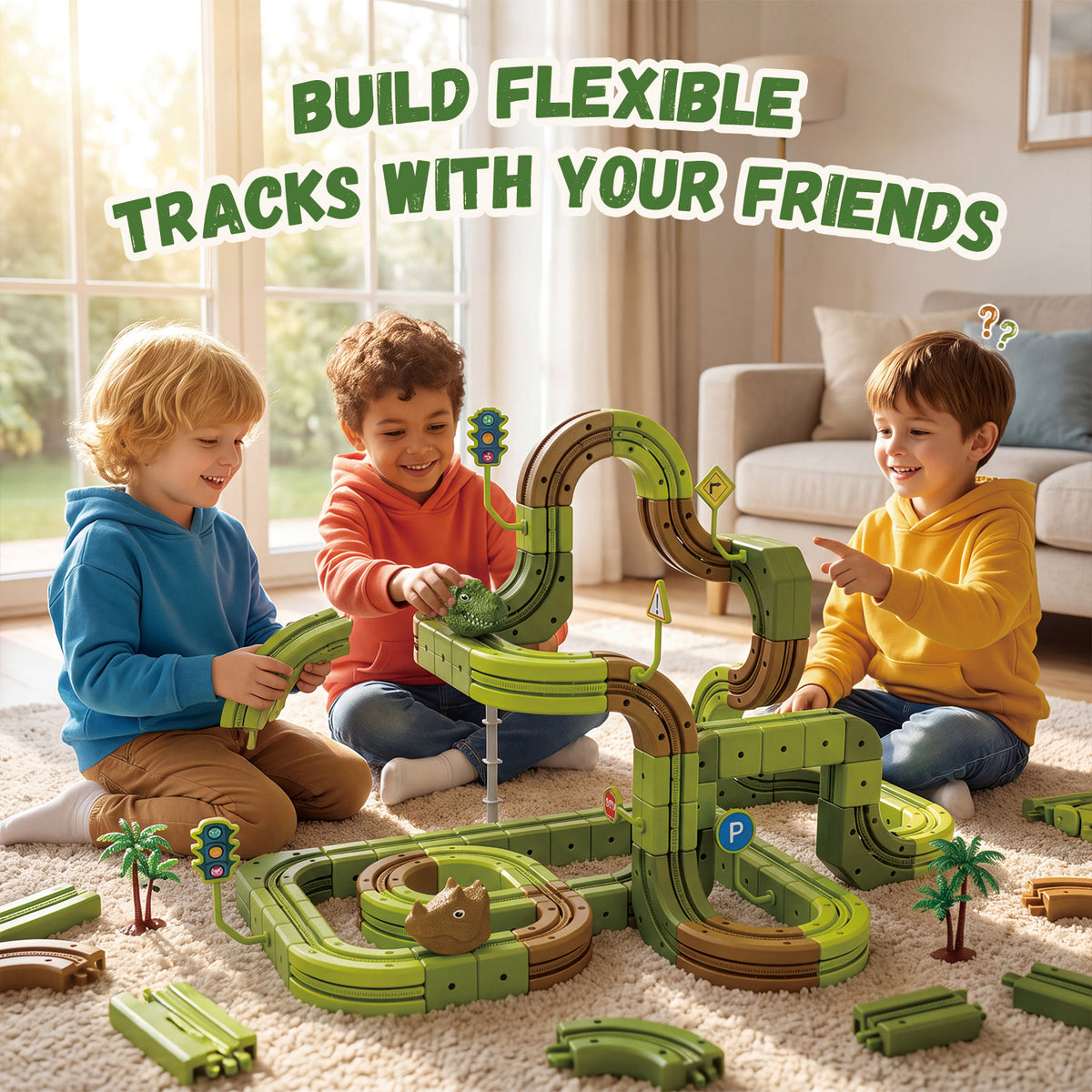 UUSUOO Dinosaur Track Toys, Dinosaur Race Car Track, Best Birthday Gifts for 3 4 5 6 7 Year Old Boys Girls