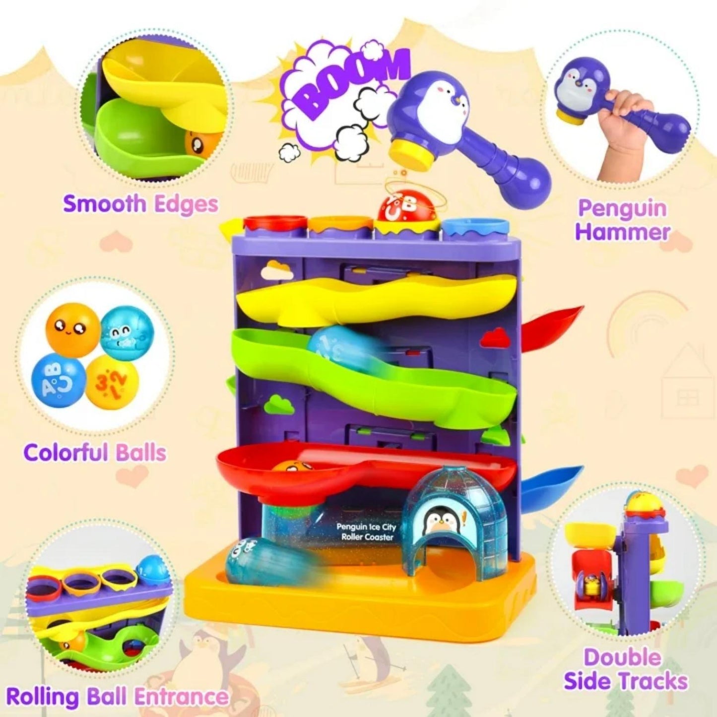 UUSUOO Toddler Toys for 1 2 3 Years Old Kids,2 In 1 Pound Ball Toy & Car Ramp Race Track,Montessori Toys for 1 Year Old,Early Learning Educational Toys Birthday Gift for Boys Girls