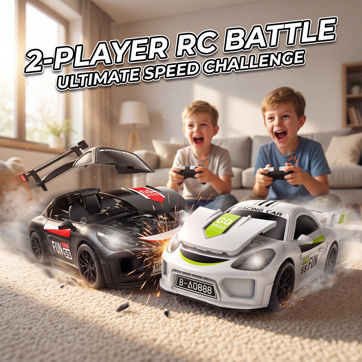 UUSUOO Remote Control Cars for Boys, 2-Pack Remote Control Battle Cars with Lights, RC Cars for Boys Age 8-12, Birthday Gifts for Boys Girls 3+