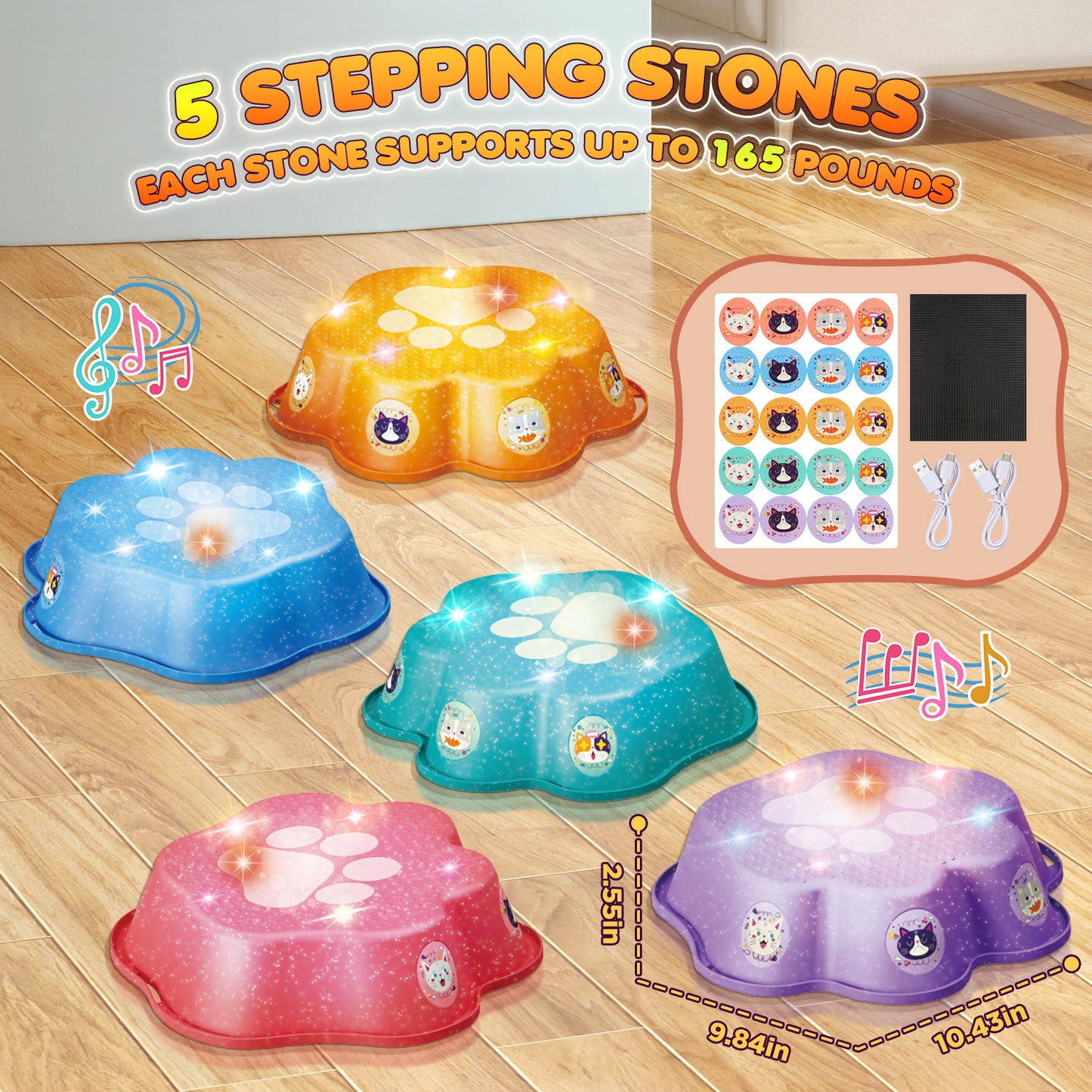 UUSUOO Stepping Stones for Kids,5Pcs Non-Slip Balance Stepping Stones,Upgraded Toddler Stepping Stones with Lights & Music,Indoor Outdoor Toys Gifts for Toddlers Ages 3-5