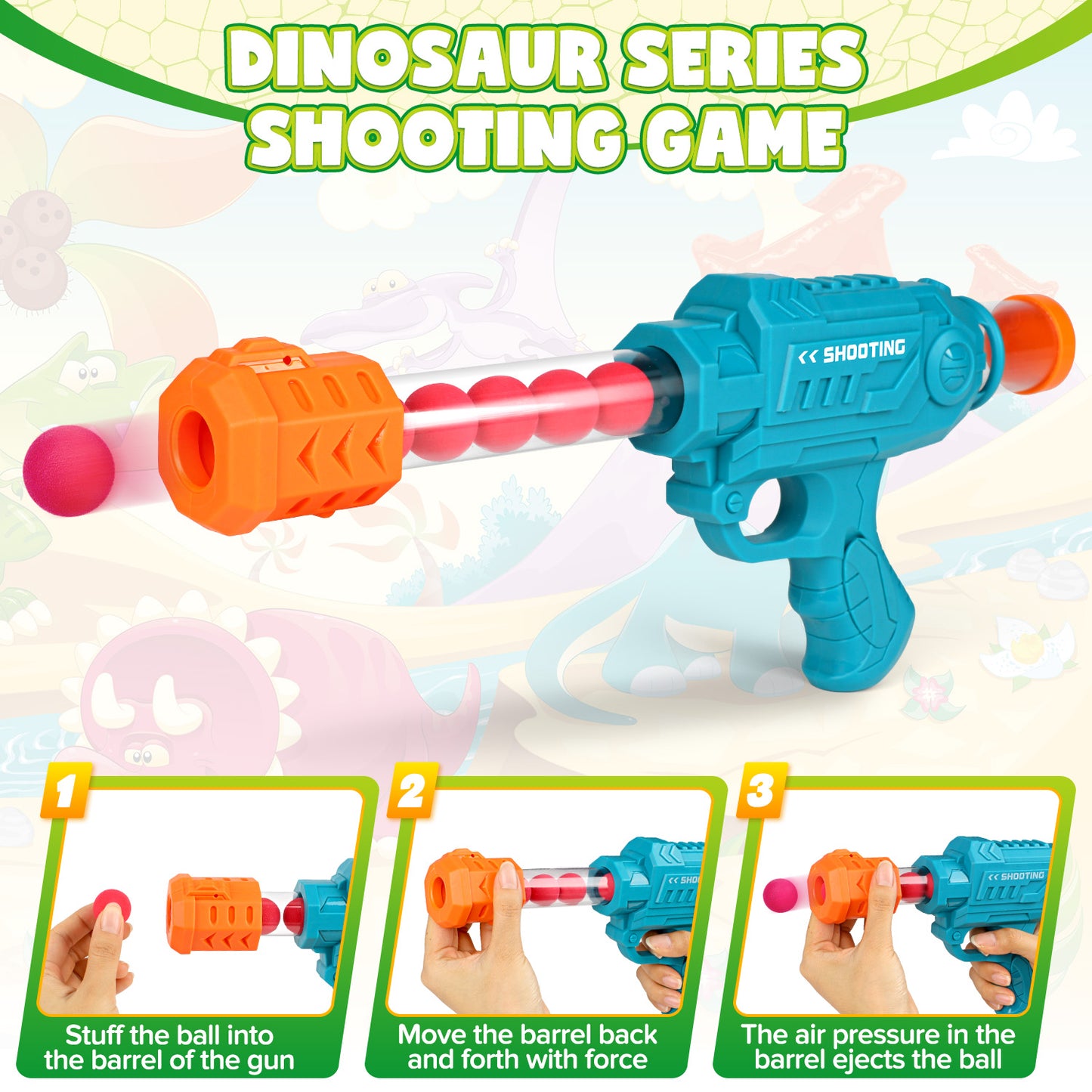 UUSUOO Shooting Game Toys for Kids,Dinosaur Shooting Target with 2 Air Toy Blasters & 20 Foam Balls, Indoor & Outdoor Christmas Birthday Gifts for Boys Girls Age 6 7 8 9 +