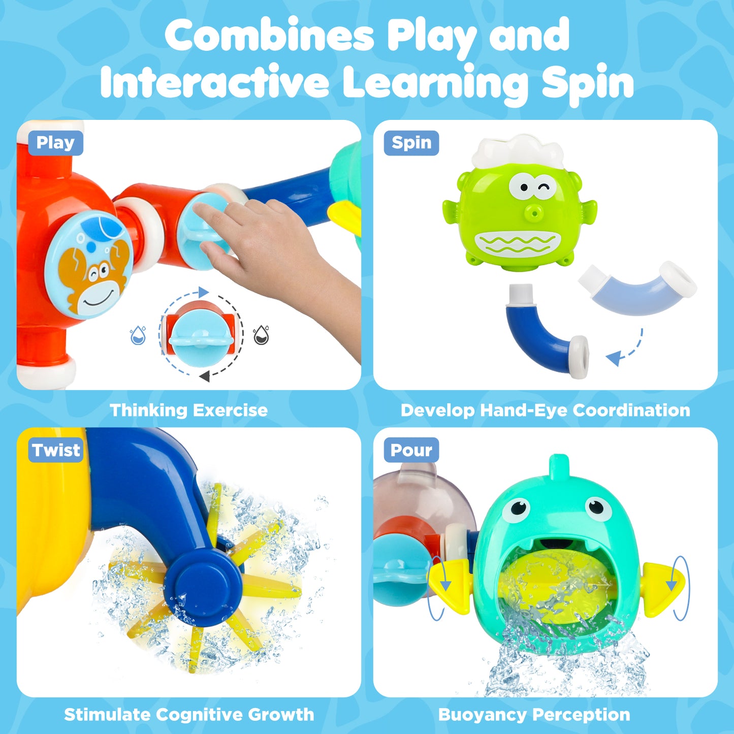 UUSUOO Toddler Bath Toys Age 2-4,Baby Bathtub Toys,Shower Wall Toys with Pipes and Valves,Baby Toys 6-12 Months,Kids Bath Pipes Toys for Kids,Christmas Birthday Gifts for 3 4 5 6+ Year Old Boys Girls