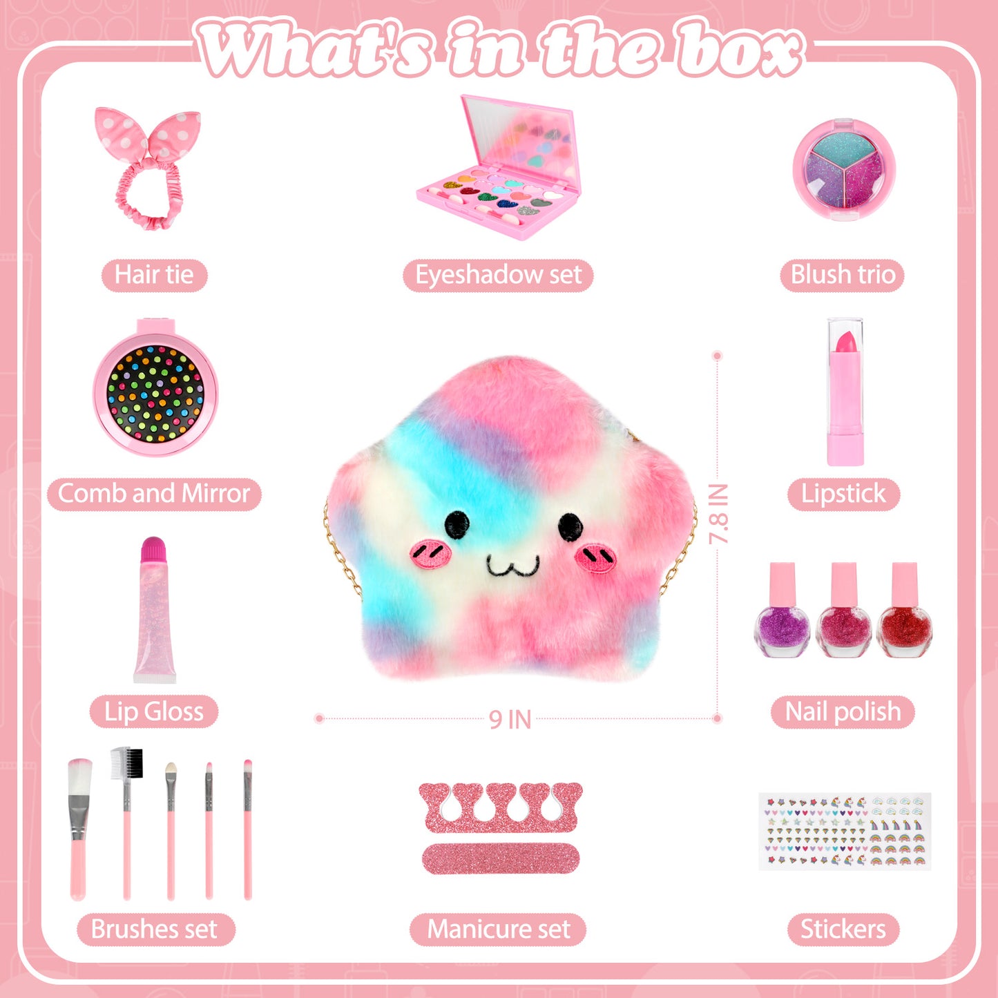UUSUOO Kids Makeup Set for Girls,Little Girls Real Washable Makeup Kit for Kids with Kids Purse, Christmas Birthday Gift for Girls 3-12 Years Old