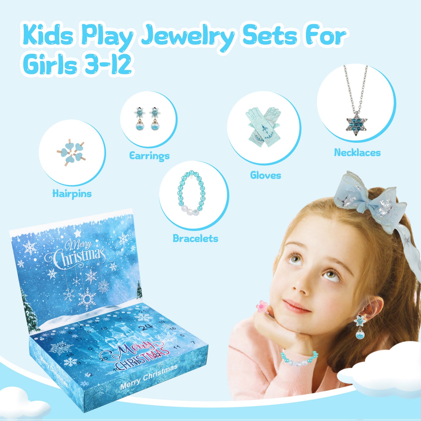 UUSUOO Jewelry Toys for Girls,25 PCS Pretend Play Jewelry Set,Princess Dress Up Toys Set,Necklaces, Bracelets, Kids Rings, Hair Ties, Hair Clips,Girls Toys Princess Toys for Girls 3-6 Years