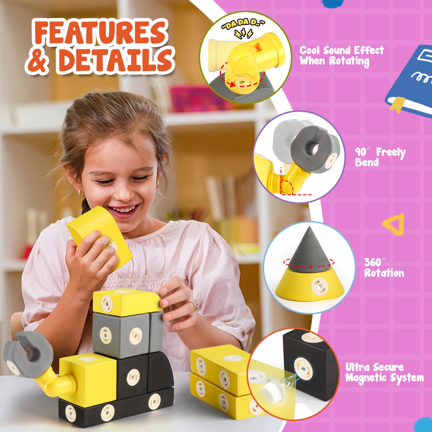 UUSUOO 30 PCS Magnetic Blocks,Magnetic Building Blocks for Kids Ages 4-8,Foam Magnetic Blocks,Montessori Toys,Preschool STEM Educational Sensory Magnet Toys Gifts for 1-3 3-6 Years Old Kids