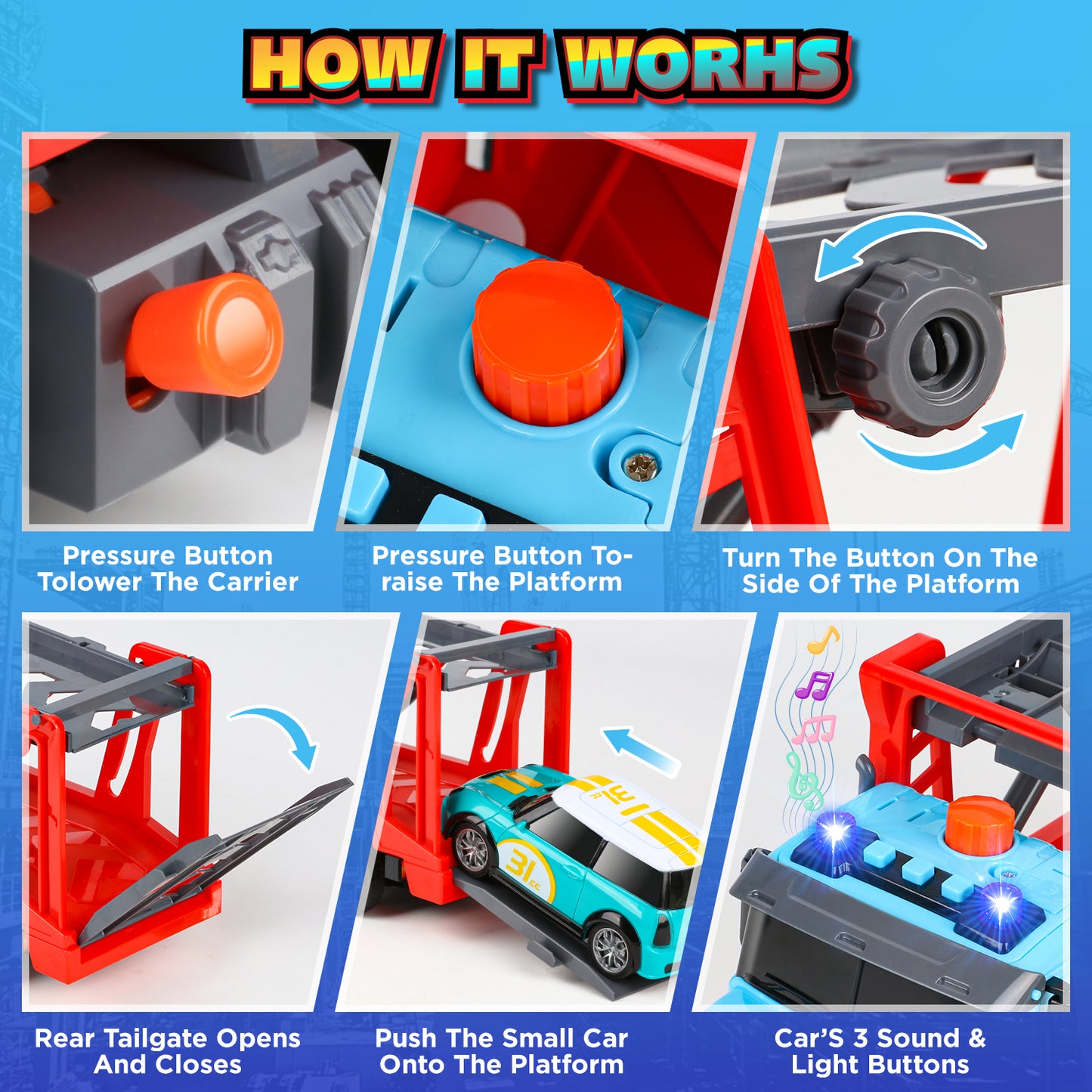 UUSUOO Toy Trucks for Boys 3-6 Years,Large Transport Cars Carrier with Racing Car,Tow Truck Toys with Light & Sounds,Christmas Birthday Gifts for Boys Girls