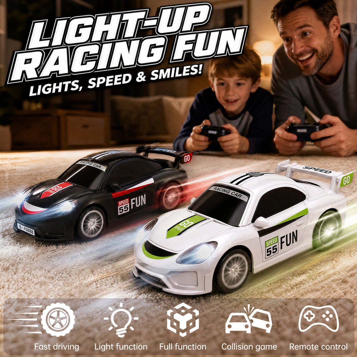 UUSUOO Remote Control Cars for Boys, 2-Pack Remote Control Battle Cars with Lights, RC Cars for Boys Age 8-12, Birthday Gifts for Boys Girls 3+