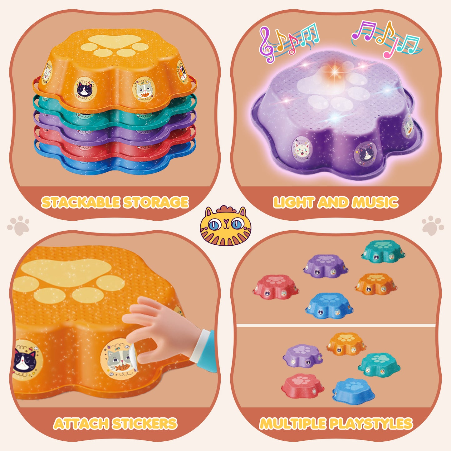 UUSUOO Stepping Stones for Kids,5Pcs Non-Slip Balance Stepping Stones,Upgraded Toddler Stepping Stones with Lights & Music,Indoor Outdoor Toys Gifts for Toddlers Ages 3-5