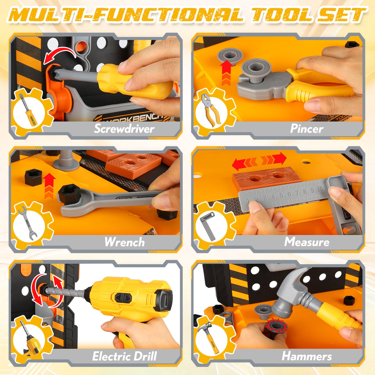UUSUOO 2-In-1 Kids Tool Bench,92Pcs Kids Tool Set for Boys with Realistic Tools and Electric Drill,Pretend Play Workbench Construction Toys,Christmas Birthday Gift Toys for Boys Girls 4 5 6+