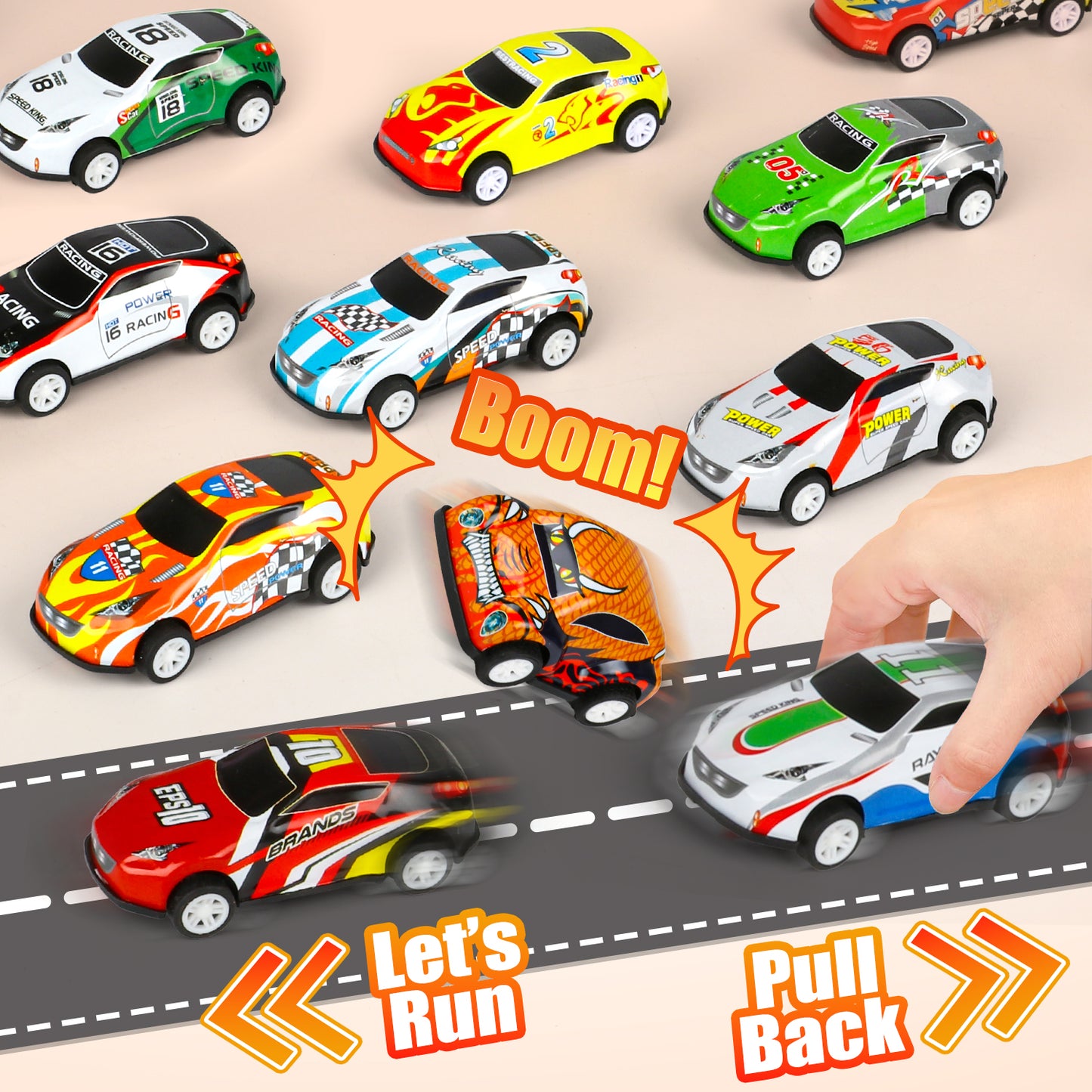 UUSUOO 24 PCS Pull Back Cars with Storage Box,Toy Race Cars for Toddlers,Party Favors, Mini Die-Cast Race Cars Vehicles Bulk Toys for Boys Girls Toddlers,Christmas Toys for Toddler Boys 1-3