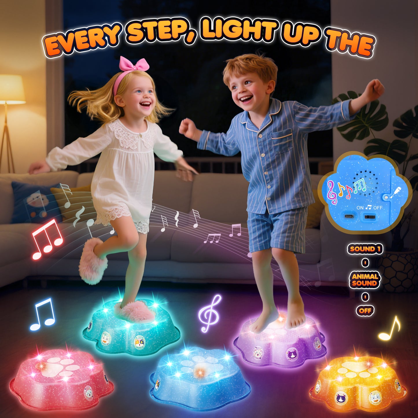 UUSUOO Stepping Stones for Kids,5Pcs Non-Slip Balance Stepping Stones,Upgraded Toddler Stepping Stones with Lights & Music,Indoor Outdoor Toys Gifts for Toddlers Ages 3-5