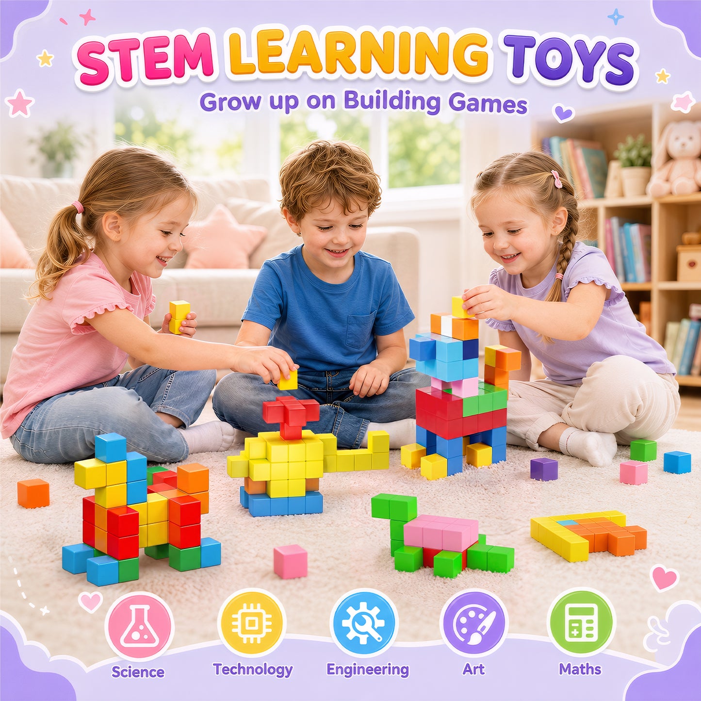 UUSUOO 108PCS Magnetic Blocks,0.9 Inch Magnetic Building Blocks for Kids Ages 4-8, 3D Magnet Cubes,Preschool STEM Educational Sensory Magnet Toys,Birthday Gifts for Kids 3-8