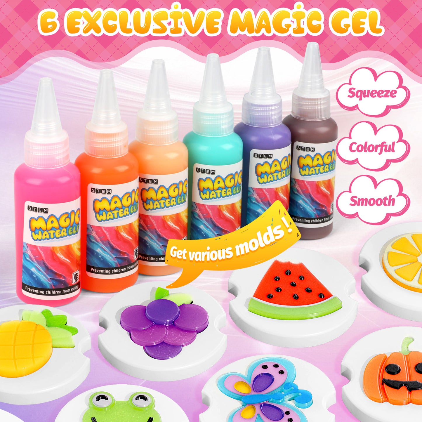 UUSUOO Magic Water Elf Toy Kit,Aqua Fairy Water Gel Kit with Hot Pot Toys,6 Colors Magic Gel,8 Molds,Arts & Crafts DIY STEM Toys, Christmas Birthday Gifts for Girls Age 3 4 5 6+