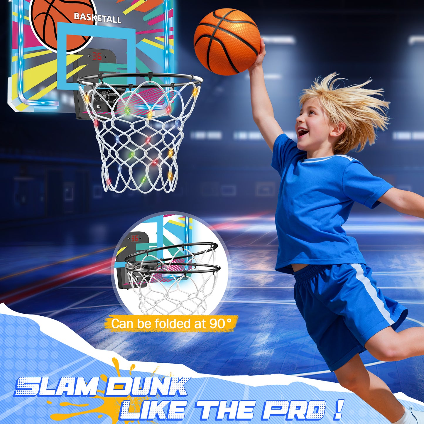 UUSUOO Basketball Hoop Indoor for Kids,Basketball Hoop with Led Light,Electronic Scoreboard & Ball,Basketball Toys for Kids,Christmas Birthday Gift for Boys Girls Age 5 6 7 8 +