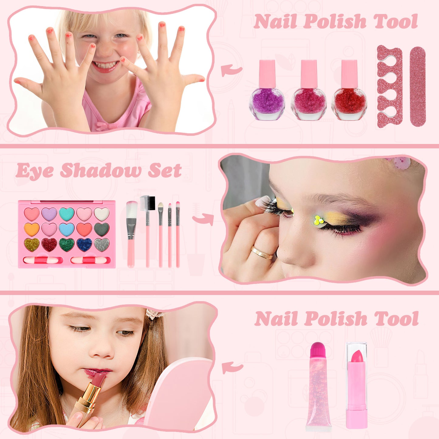 UUSUOO Kids Makeup Set for Girls,Little Girls Real Washable Makeup Kit for Kids with Kids Purse, Christmas Birthday Gift for Girls 3-12 Years Old