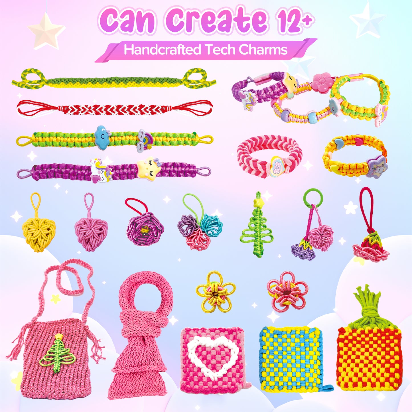 UUSUOO 6-IN-1 Friendship Bracelet Making Kit for Girls,Weaving Loom Kit with 500+ Colorful Ropes,Bands & Beads,DIY Arts and Crafts Kit,Christmas Birthday Gift for Kids Age 6-12,Pink
