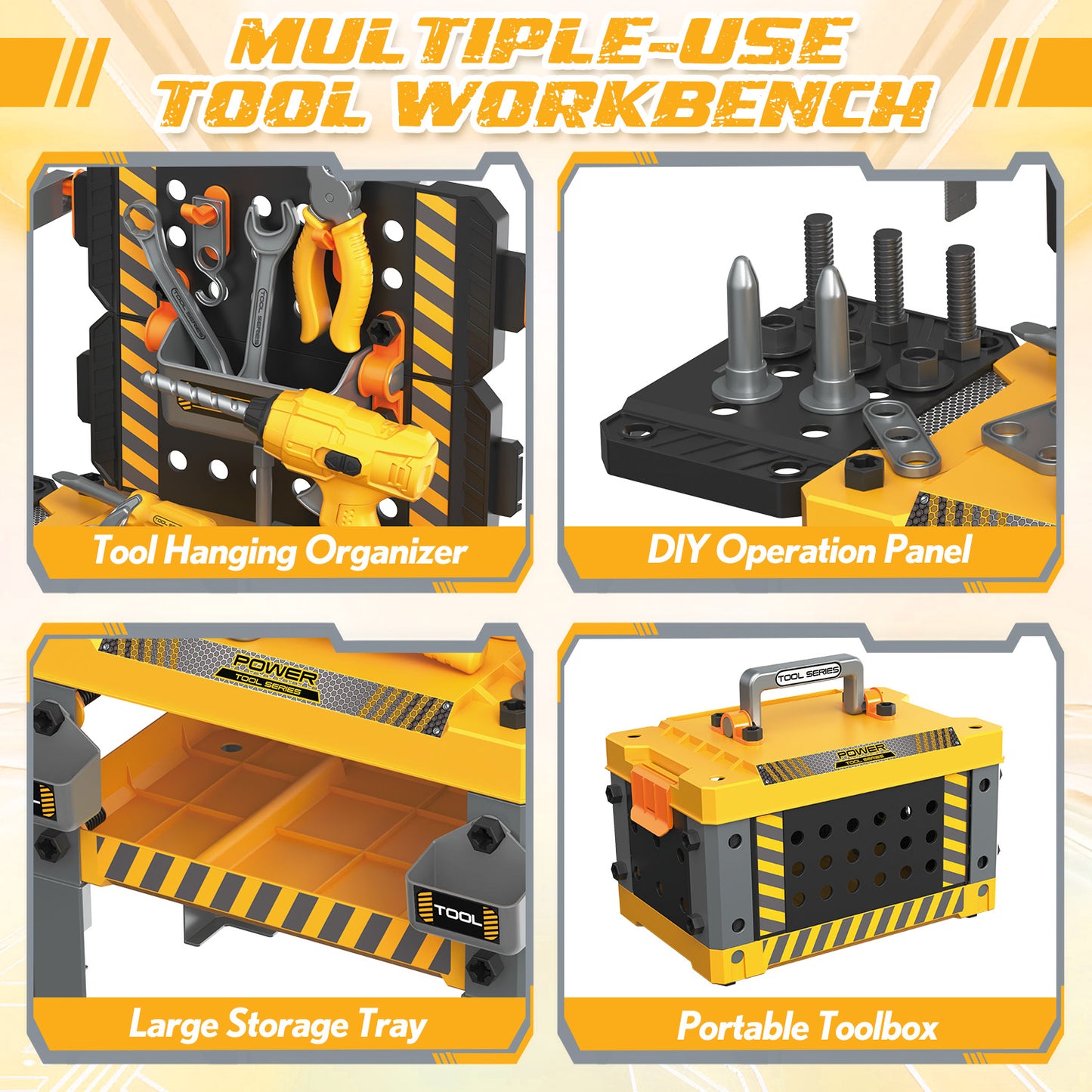 UUSUOO 2-In-1 Kids Tool Bench,92Pcs Kids Tool Set for Boys with Realistic Tools and Electric Drill,Pretend Play Workbench Construction Toys,Christmas Birthday Gift Toys for Boys Girls 4 5 6+