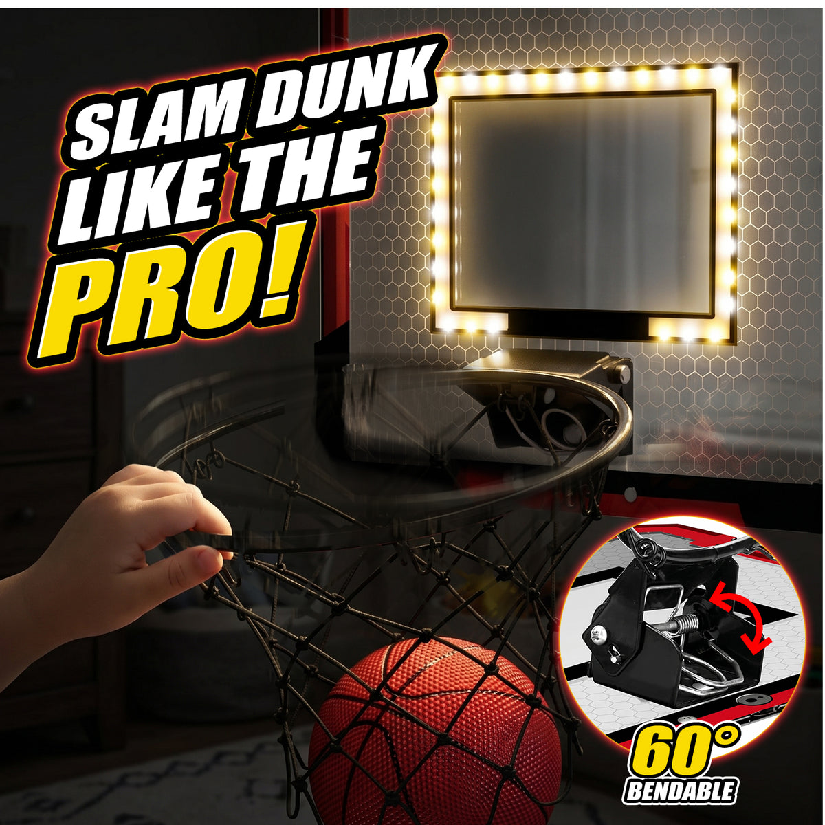 UUSUOO 2 Player Basketball Hoop for Kids,Indoor Basketball Hoop with Electronic Scoreboard,Sounds,LED Lights & 4 Balls,Basketball Toy Gift for Boys Girls Age 5 6 7 8 +