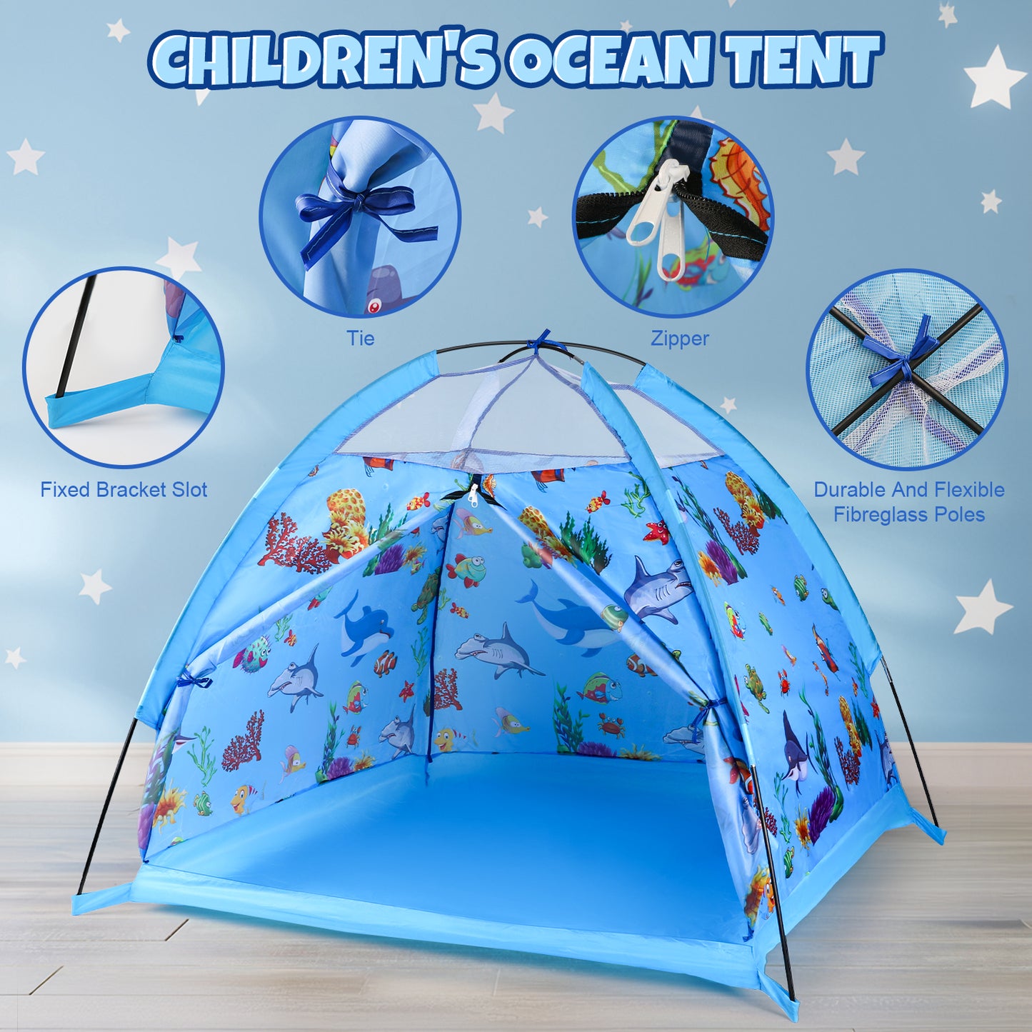 Marine World Kids Play Tent,Kids Play Tent Foldable Pop Up Kids Tent,Indoor Outdoor Party Undersea World Playhouse Tent Toy for Boys Girls-47*47 *39 (Blue)