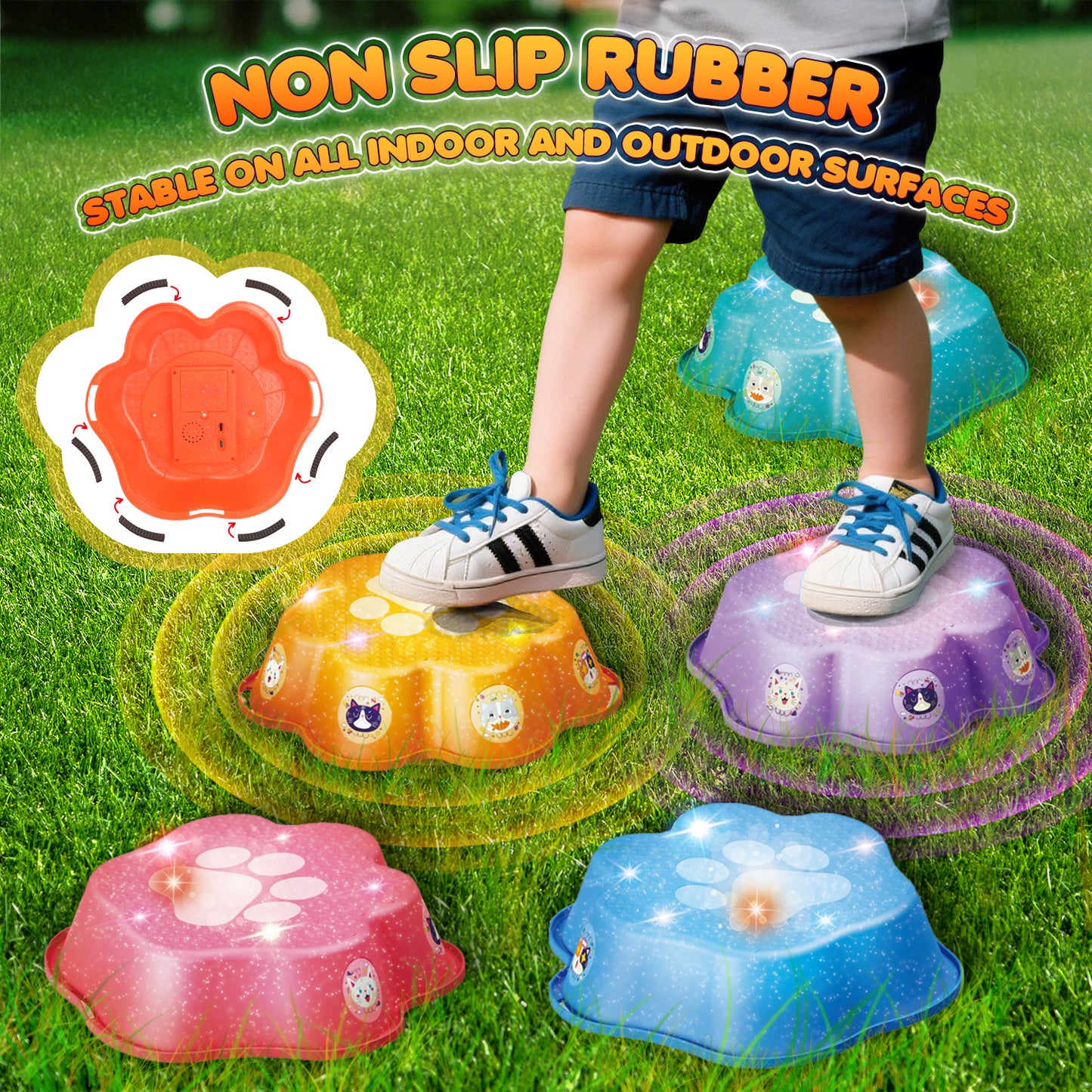 UUSUOO Stepping Stones for Kids,5Pcs Non-Slip Balance Stepping Stones,Upgraded Toddler Stepping Stones with Lights & Music,Indoor Outdoor Toys Gifts for Toddlers Ages 3-5
