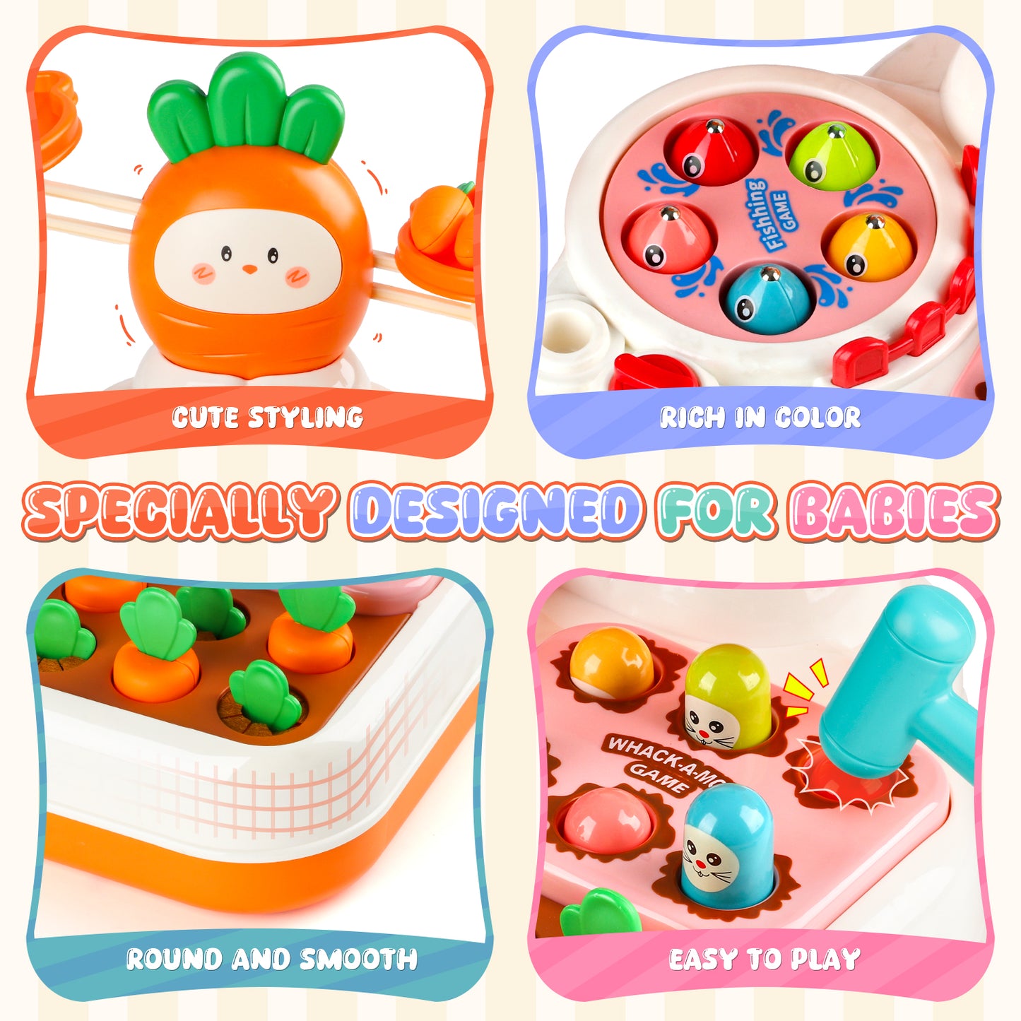 UUSUOO Montessori Toys for 1 Year Old,Balance Scale for Kids with Whack A Mole Game,Carrot Harvest Game,Fishing,Preschool Learning Toys,Baby Toys Gift for 1 2 3 Years Old Boys & Girls