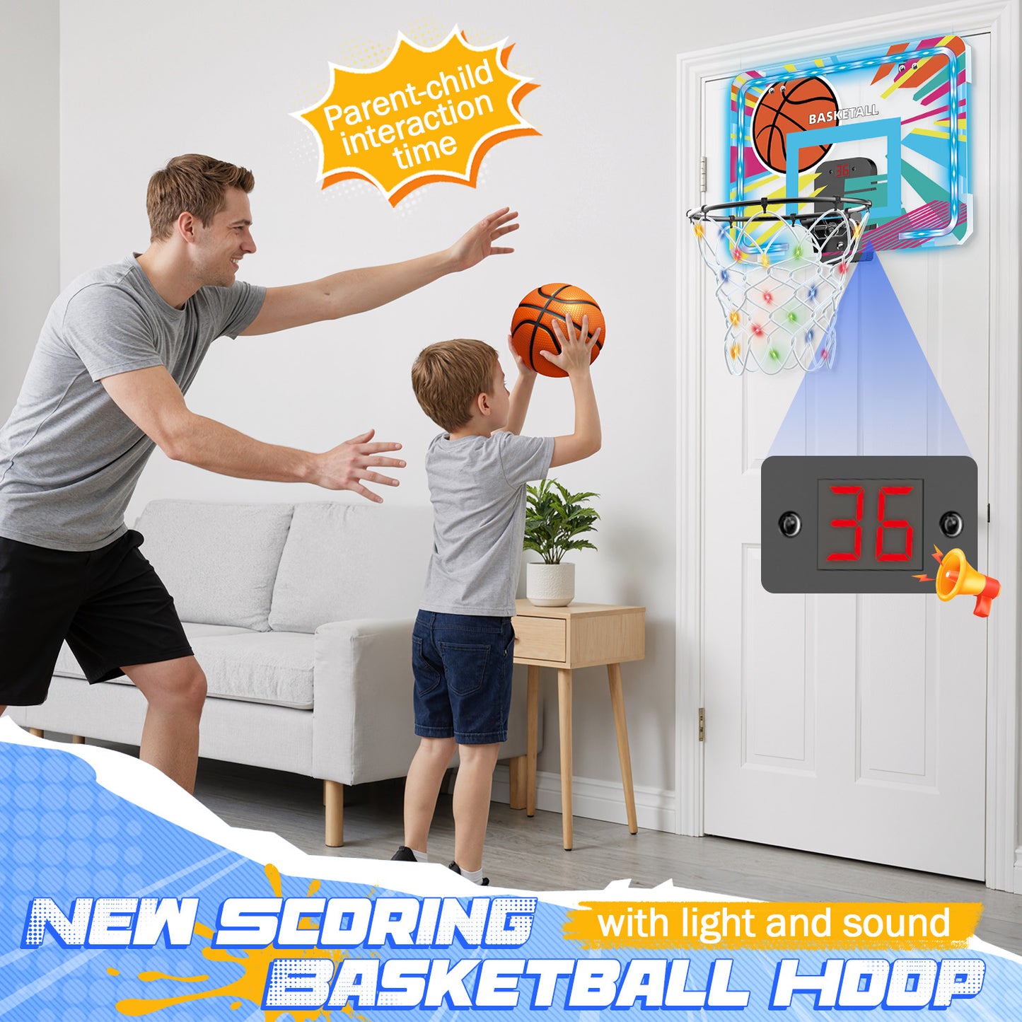 UUSUOO Basketball Hoop Indoor for Kids,Basketball Hoop with Led Light,Electronic Scoreboard & Ball,Basketball Toys for Kids,Christmas Birthday Gift for Boys Girls Age 5 6 7 8 +