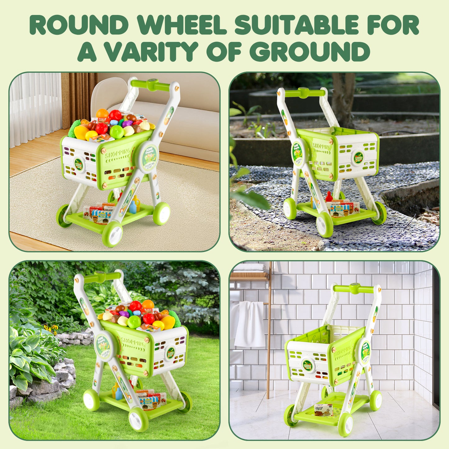 UUSUOO 31Pcs Shopping Cart for Kids,Pretend Play Toys with Play Food and Shop Accessories,Grocery Shopping Cart for Kids, Christmas Birthday Gift for Kids Age 3-8