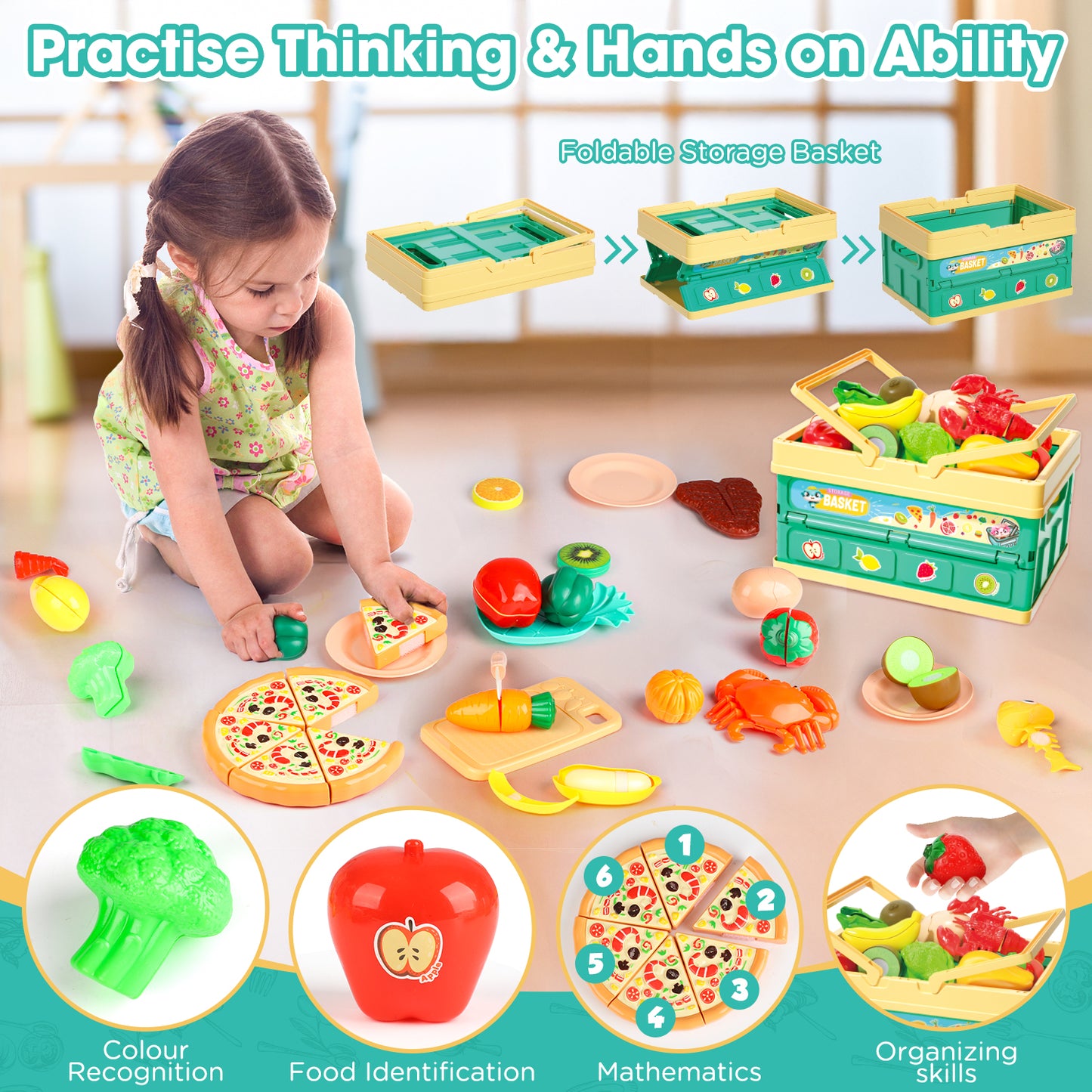 UUSUOO 94PCS Play Food Set for Kids Kitchen,Pretend Food Toys for Toddler,Play Kitchen Toys Accessories with Foldable Basket for Kids Ages 3-8,Best Cooking Toys Gifts for Christmas Birthday