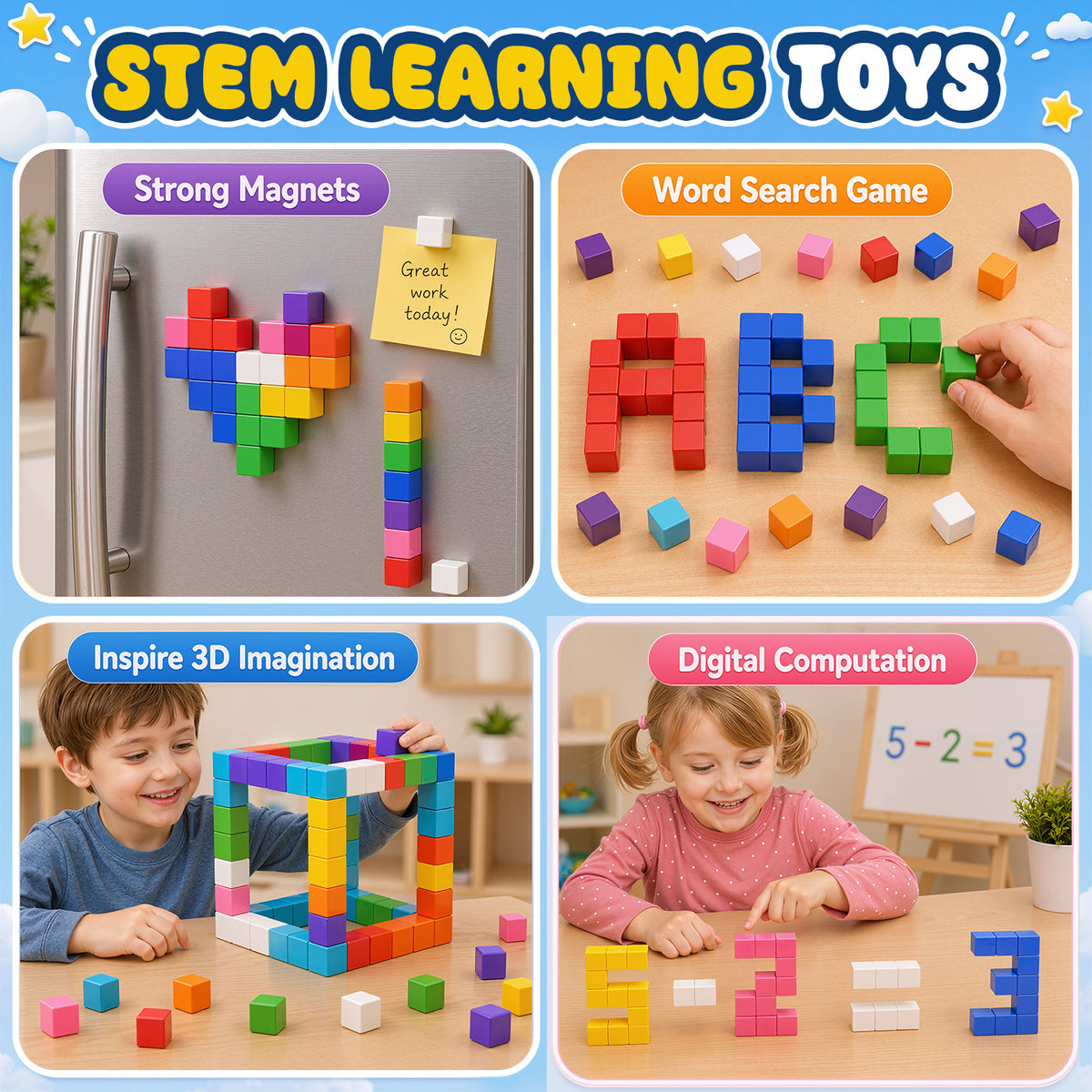 UUSUOO 72PCS Magnetic Blocks, 0.9 Inch Magnetic Building Blocks for Kids Ages 4-8,Magnetic Cubes for Kids,STEM Educational Sensory Toys,Christmas Birthday Gifts for Boys Girls Ages 3-8
