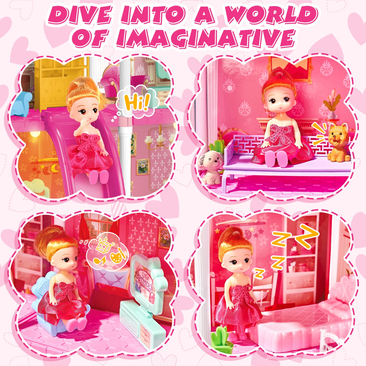 UUSUOO Doll House for Girls Toys,4 Stories 12 Rooms DIY Dollhouse Play Set with LED Lights Furniture and Accessories,Christmas Birthday Gifts for Girls Age 3 4 5 6 +