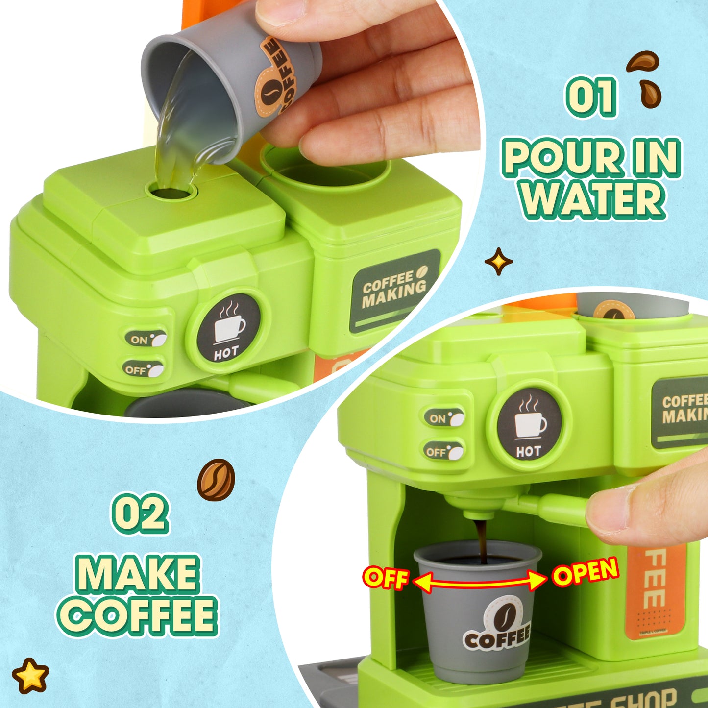 UUSUOO 66Pcs Cash Register for Kids,Pretend Play Grocery Store Set,Kids Cash Register with Scanner,Coffee Machine,Play Food & Money,Christmas Birthday Gift for Boys Girls 3 4 5 6 +