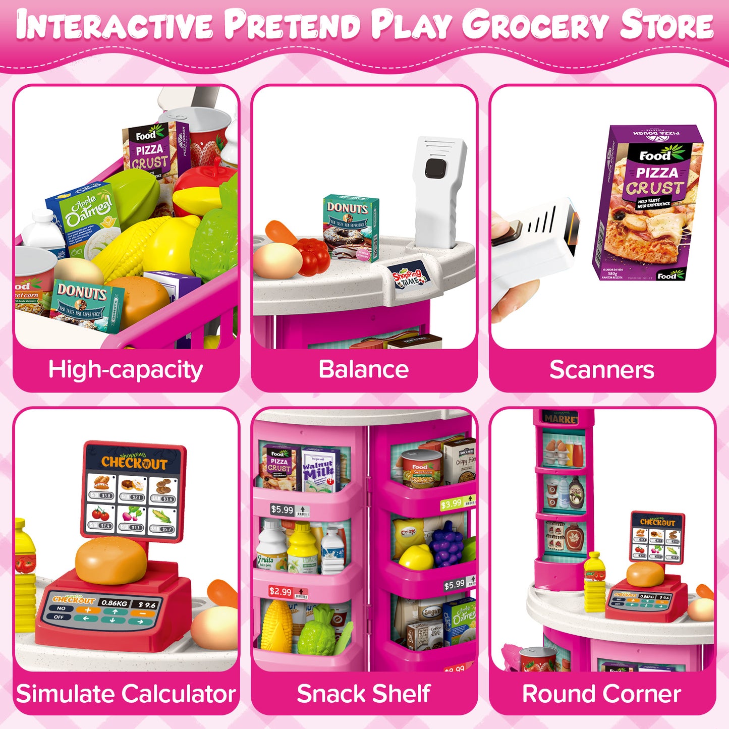 UUSUOO Supermarket Playset for Kids with Shopping Cart,76PCS Pretend Play Toys,Pretend Play Grocery Store Set with Play Food,Cash Register,Christmas & Birthday Gift for Kids 3 4 5 6 +