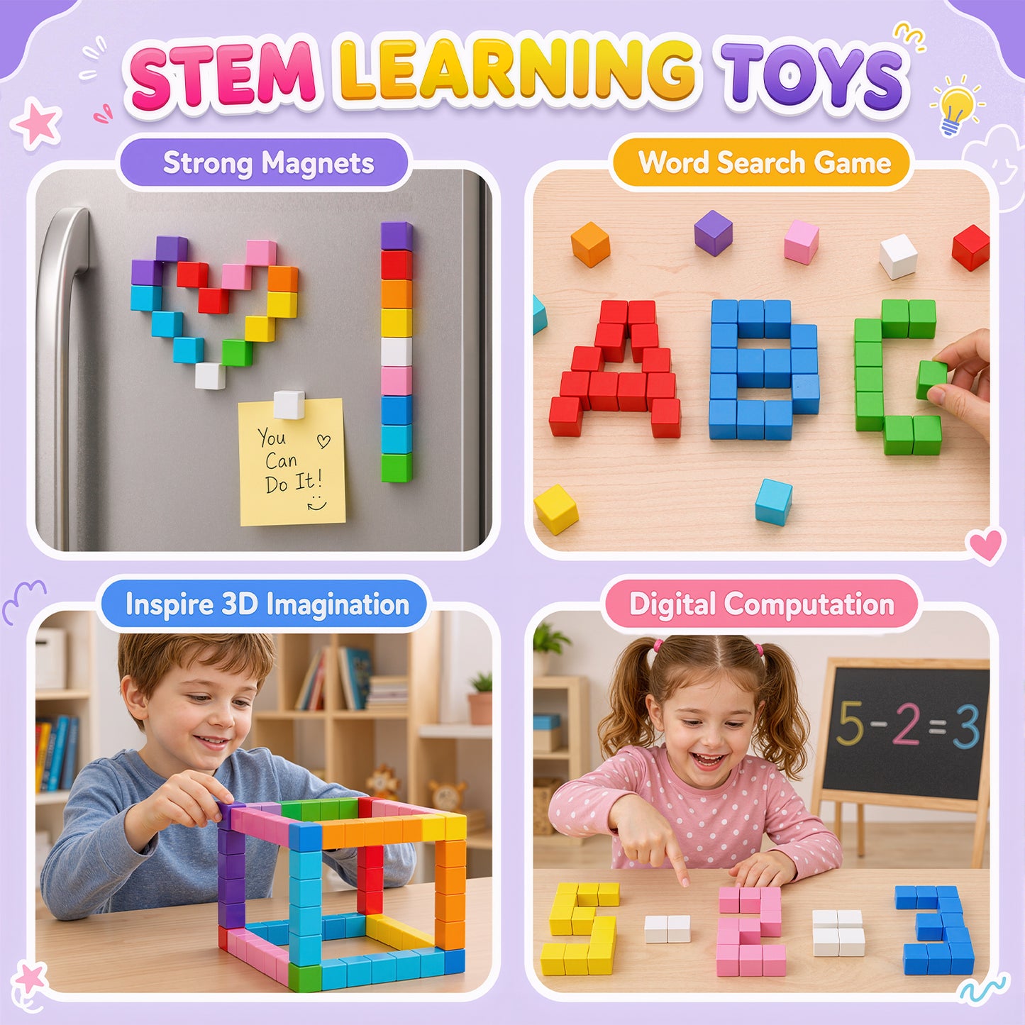 UUSUOO 108PCS Magnetic Blocks,0.9 Inch Magnetic Building Blocks for Kids Ages 4-8, 3D Magnet Cubes,Preschool STEM Educational Sensory Magnet Toys,Birthday Gifts for Kids 3-8