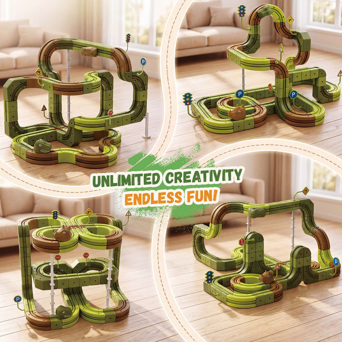 UUSUOO Dinosaur Track Toys, Dinosaur Race Car Track, Best Birthday Gifts for 3 4 5 6 7 Year Old Boys Girls