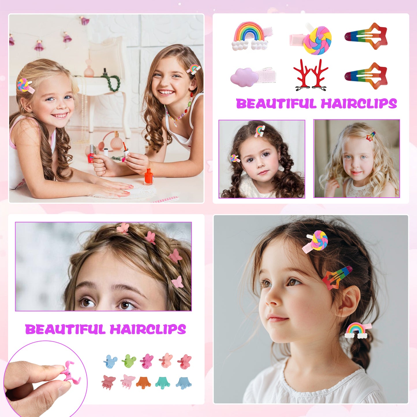 UUSUOO 32 PCS Jewelry Toys for Girls,Pretend Play Jewelry Set,Unicorns Kids Toys Set for Princess Dress Up,Necklaces,Bracelets,Kids Rings, Hair Ties,Hair Clips,Girls Toys Princess Toys for Girls 3-6