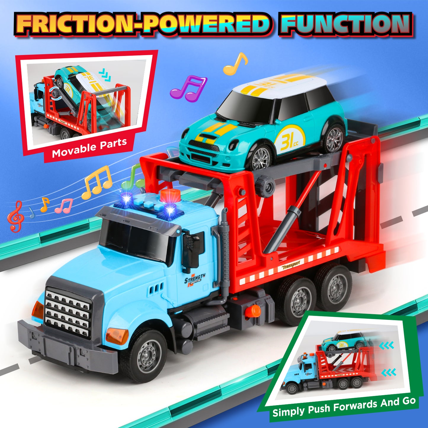 UUSUOO Toy Trucks for Boys 3-6 Years,Large Transport Cars Carrier with Racing Car,Tow Truck Toys with Light & Sounds,Christmas Birthday Gifts for Boys Girls