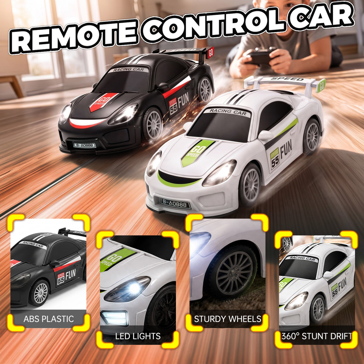 UUSUOO Remote Control Cars for Boys, 2-Pack Remote Control Battle Cars with Lights, RC Cars for Boys Age 8-12, Birthday Gifts for Boys Girls 3+