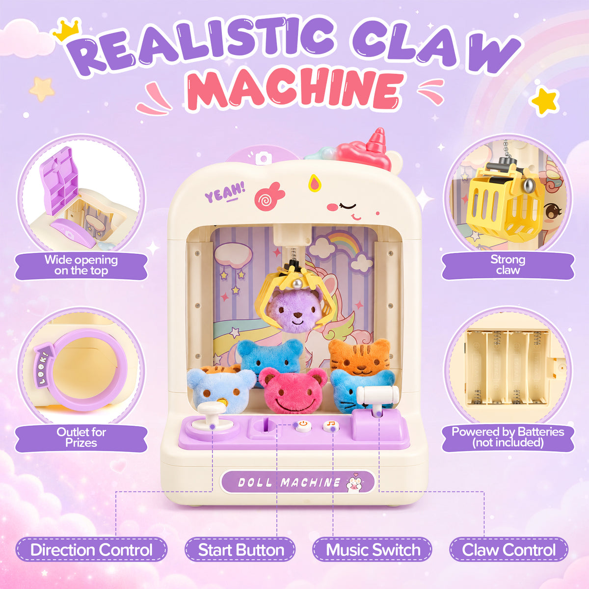 UUSUOO Claw Machine for Kids,Mini Vending Arcade Machine with Light & Music,Unicorn Toys for Girls 3-6 years,Christmas Birthday Gifts Toys Age 3+ Year Old