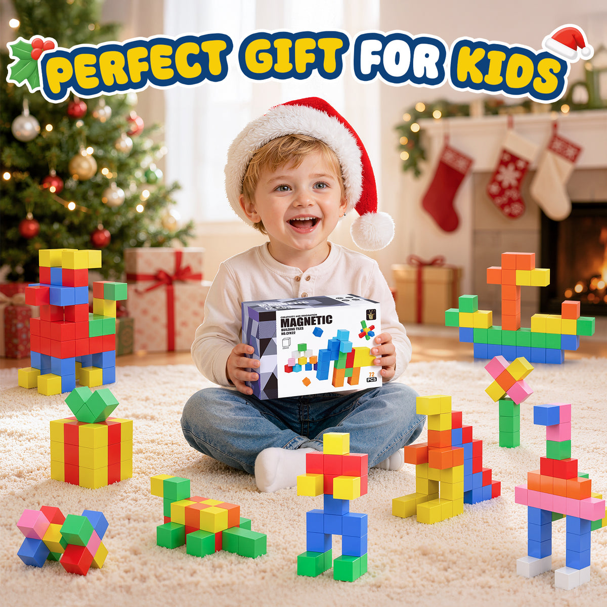 UUSUOO 72PCS Magnetic Blocks, 0.9 Inch Magnetic Building Blocks for Kids Ages 4-8,Magnetic Cubes for Kids,STEM Educational Sensory Toys,Christmas Birthday Gifts for Boys Girls Ages 3-8
