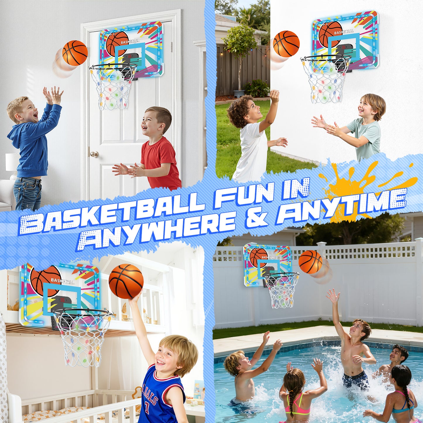 UUSUOO Basketball Hoop Indoor for Kids,Basketball Hoop with Led Light,Electronic Scoreboard & Ball,Basketball Toys for Kids,Christmas Birthday Gift for Boys Girls Age 5 6 7 8 +