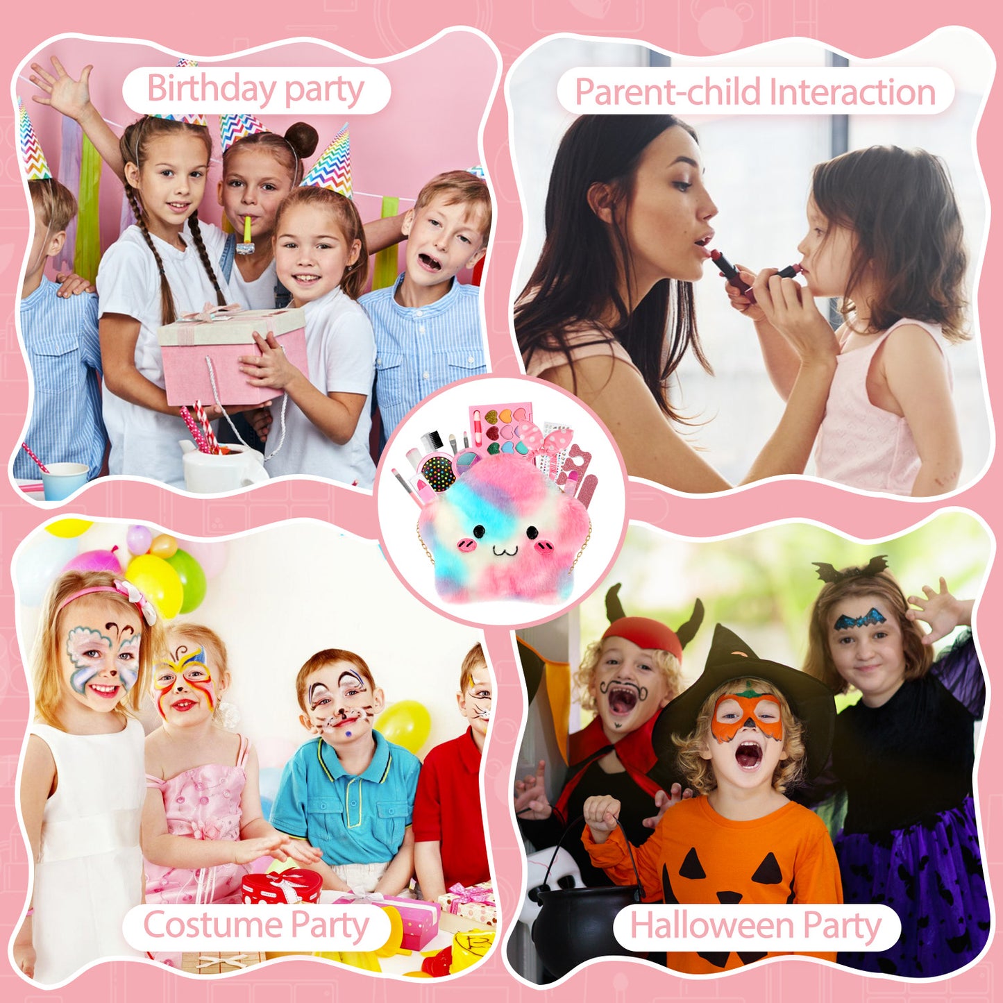 UUSUOO Kids Makeup Set for Girls,Little Girls Real Washable Makeup Kit for Kids with Kids Purse, Christmas Birthday Gift for Girls 3-12 Years Old