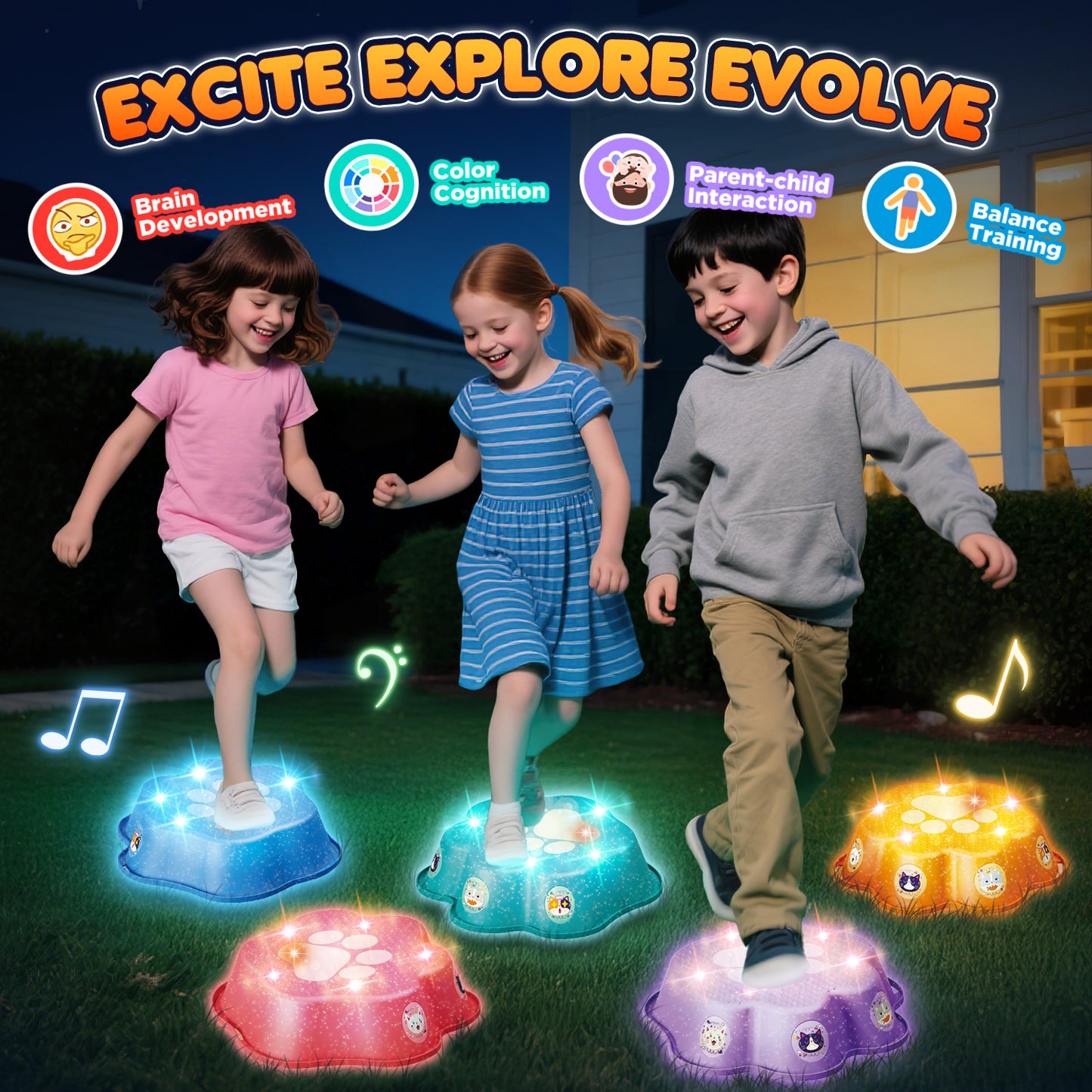 UUSUOO Stepping Stones for Kids,5Pcs Non-Slip Balance Stepping Stones,Upgraded Toddler Stepping Stones with Lights & Music,Indoor Outdoor Toys Gifts for Toddlers Ages 3-5