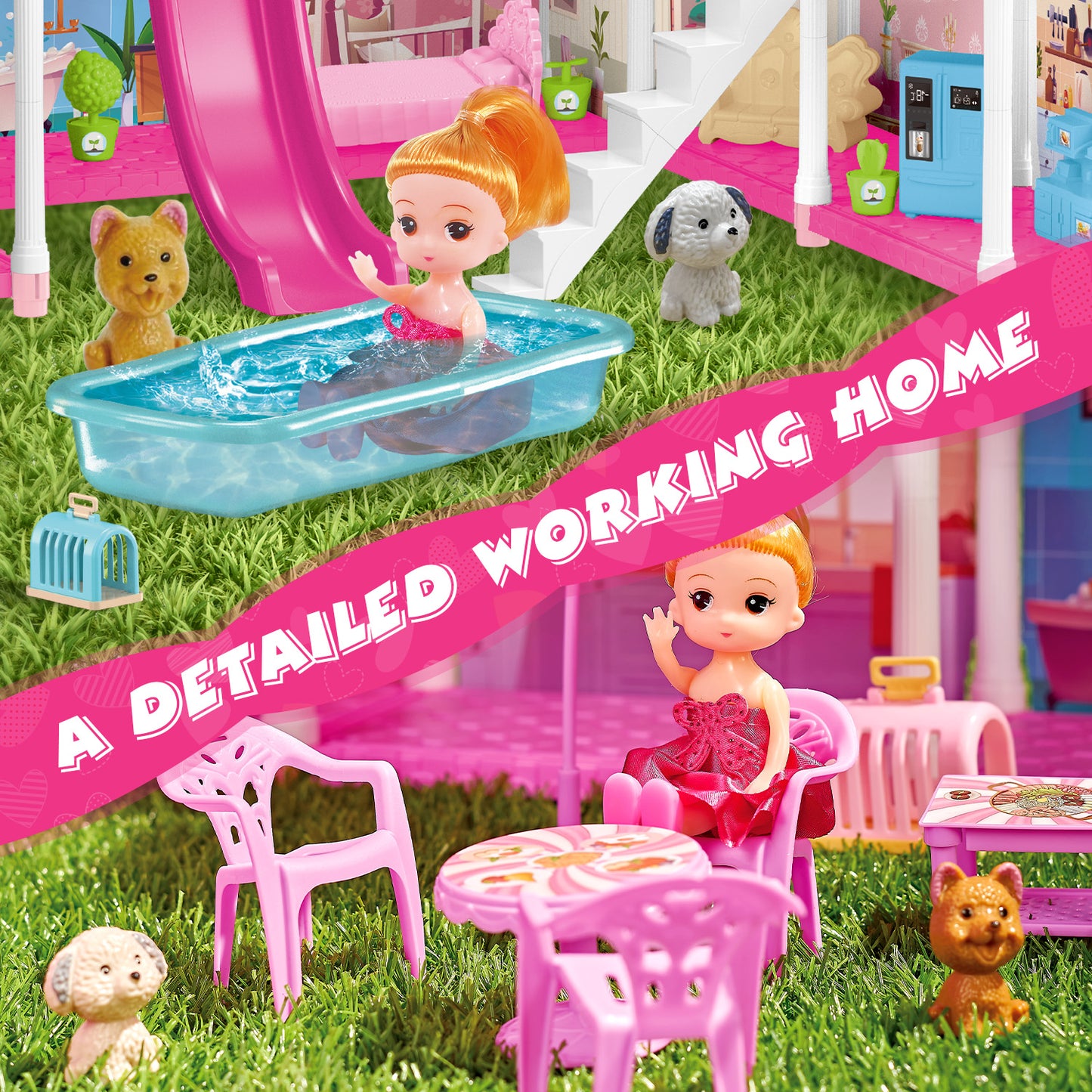 UUSUOO Doll House for Girls Toys,4 Stories 12 Rooms DIY Dollhouse Play Set with LED Lights Furniture and Accessories,Christmas Birthday Gifts for Girls Age 3 4 5 6 +