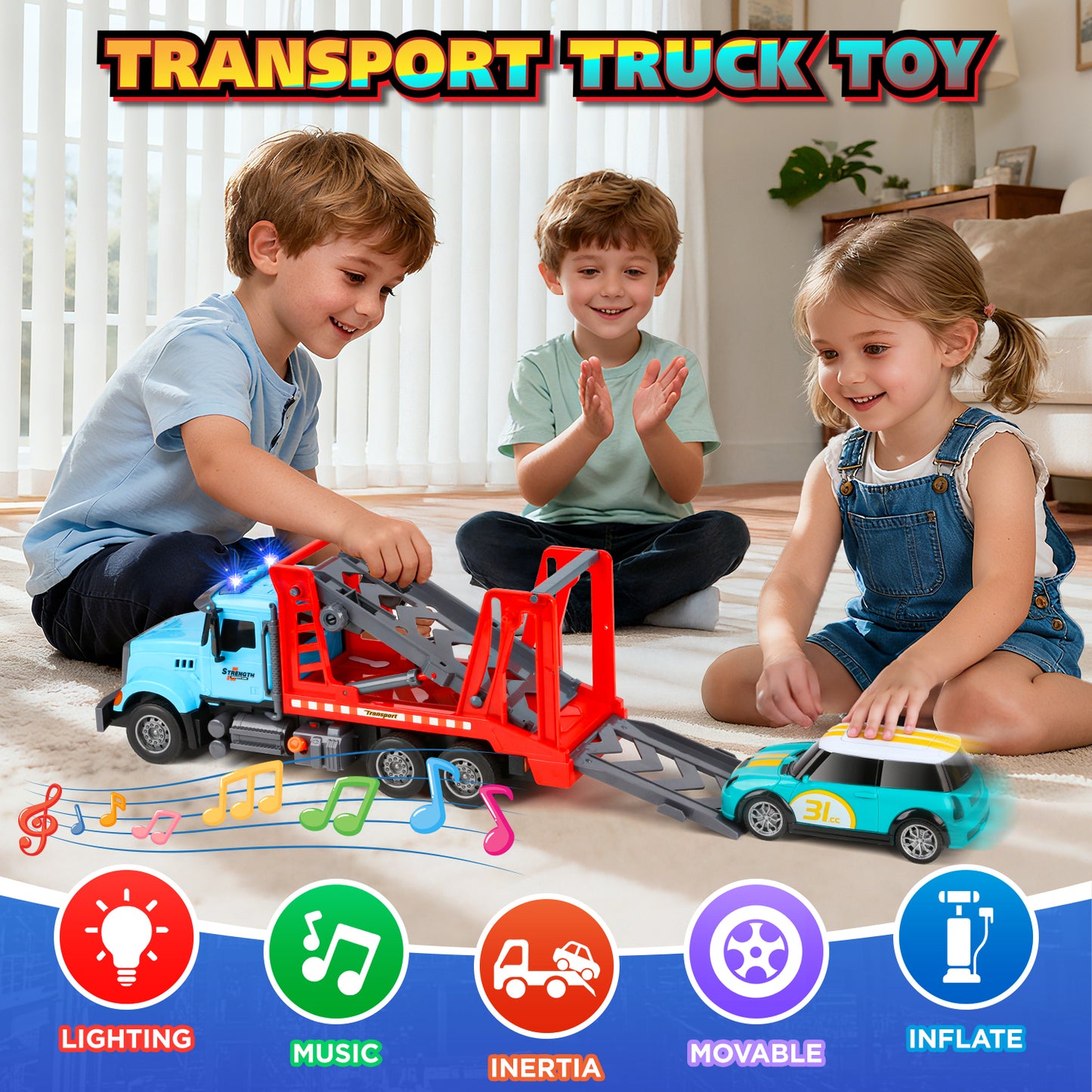 UUSUOO Toy Trucks for Boys 3-6 Years,Large Transport Cars Carrier with Racing Car,Tow Truck Toys with Light & Sounds,Christmas Birthday Gifts for Boys Girls