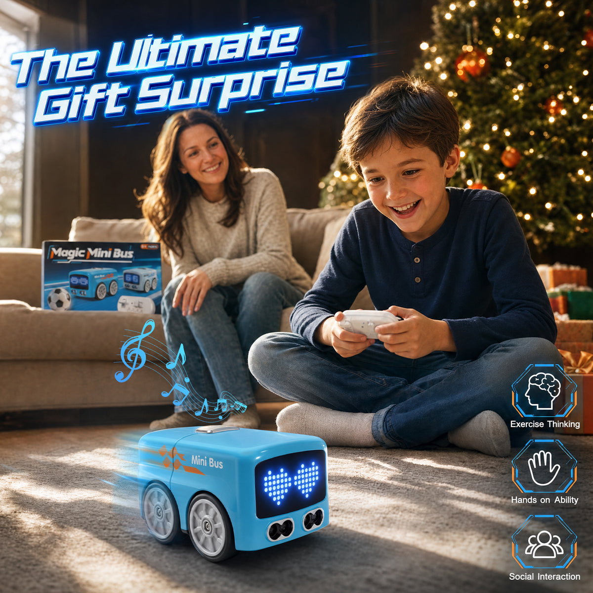 UUSUOO Magic Mini RC Bus,2.4GHz Remote Control Car for Kids,Rechargeable RC Toy Car with LED Lights & Music,Christmas Birthday Gift Toy for Kids Ages 6+,Blue