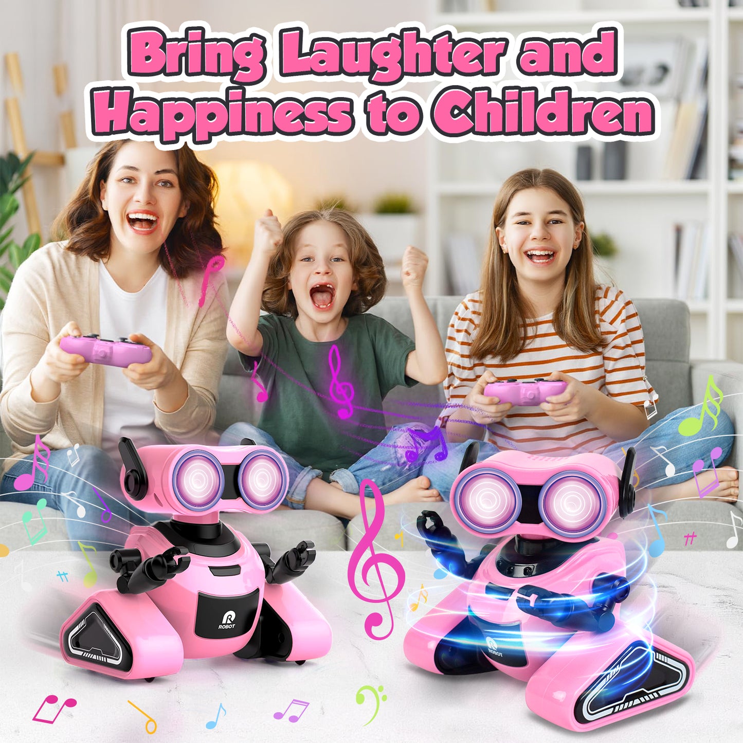 Robot Toys for Girls,Rechargeable Remote Control Robots, Toy Robot with Auto-Demonstration, Flexible Head & Arms, Dance Moves, Music, and Shining LED Eyes, Girls Toys Age4-6 (Pink)