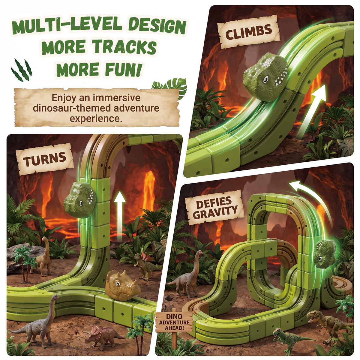 UUSUOO Dinosaur Track Toys, Dinosaur Race Car Track, Best Birthday Gifts for 3 4 5 6 7 Year Old Boys Girls